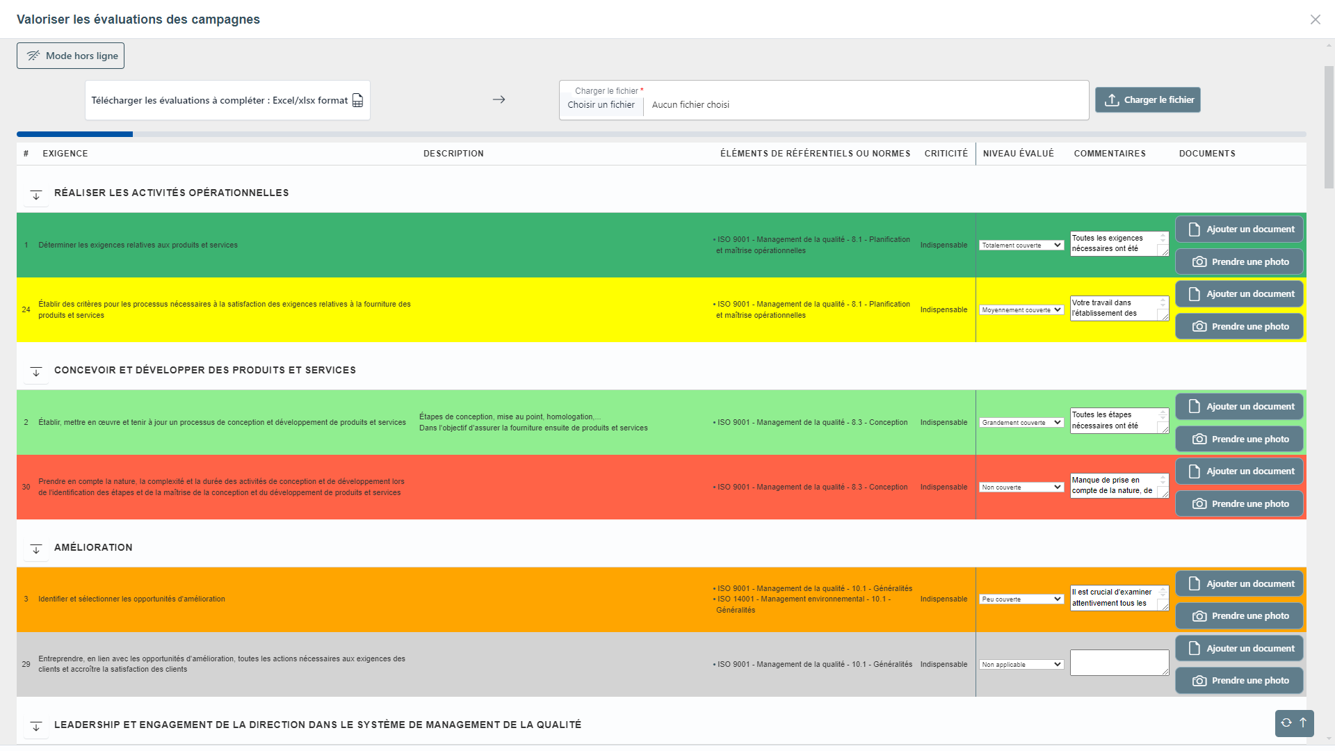 Interface digitale d'audit avec prise de photos et rattachement de documents